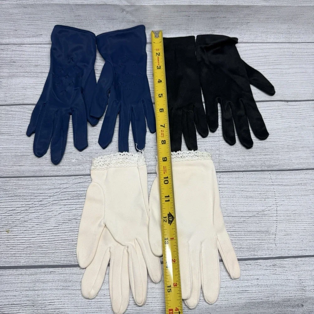 3 Vintage Evening Dress Gloves Nylon Black Blue White